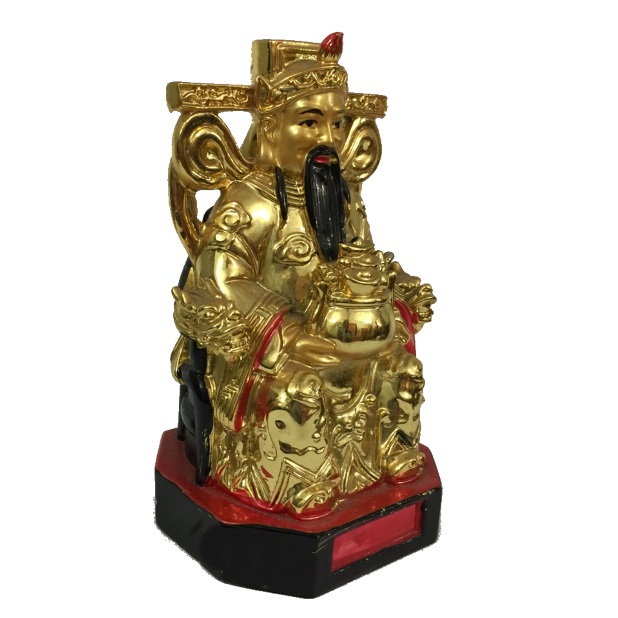 Бог богатства на троне с вазой богатства № 5828, которую можно купить в интернет-магазине фэн-шуй "Мой Талисман". Вышивки, картины, сувениры.