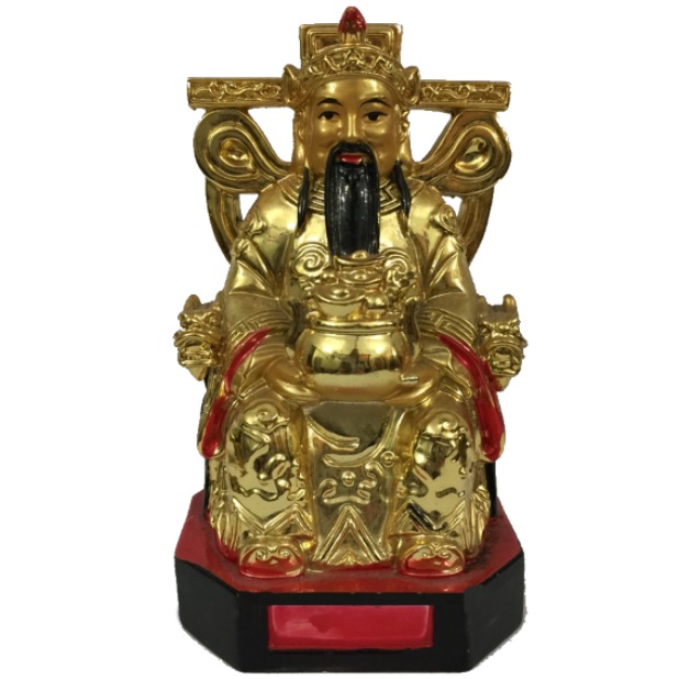 Бог богатства на троне с вазой богатства, которую можно купить в интернет-магазине фэн-шуй "Мой Талисман". Вышивки, картины, сувениры.