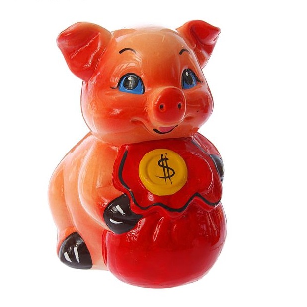 Свинка с мешком денег № 28 из коллекции копилок интернет-магазина фэн-шуй "Мой Талисман"