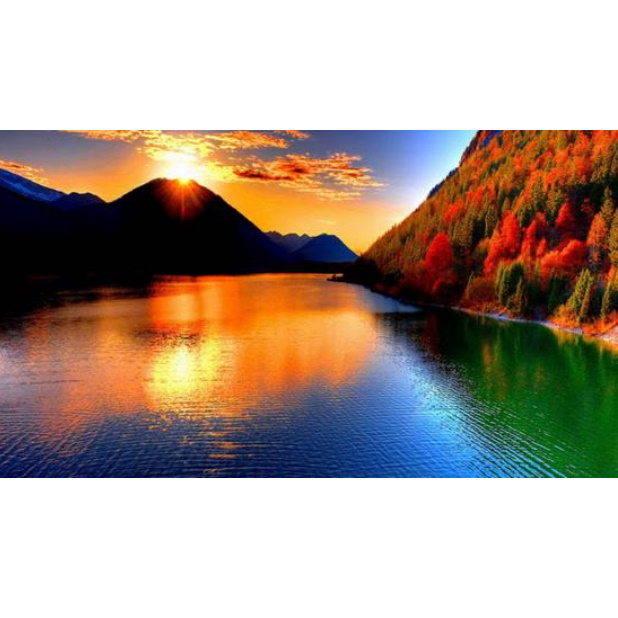 Картина по номерам «закат над горами и озером», которую можно купить в интернет-магазине фэн-шуй "Мой Талисман"