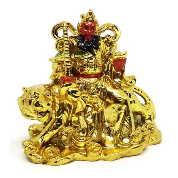 Золотой бог богатства Цай Шень на тигре с мечом и золотым слитком можно  купить в интернет-магазине фэн-шуй "Мой Талисман"
