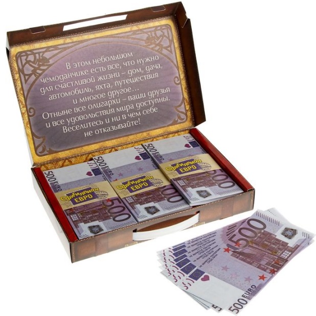 Чемодан денег "Офигиллион Евро"  из коллекции интернет-магазина фэн-шуй  "Мой Талисман" - подарок для привлечения денежной энергии
