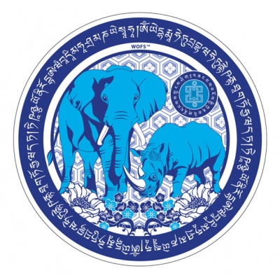 Синие слоны и носороги с мантрами (наклейка)