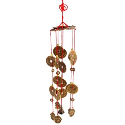 Колокольчики ветра, 68 см, бамбук, 8 трубочек, 4 колокольчика, 4 монеты