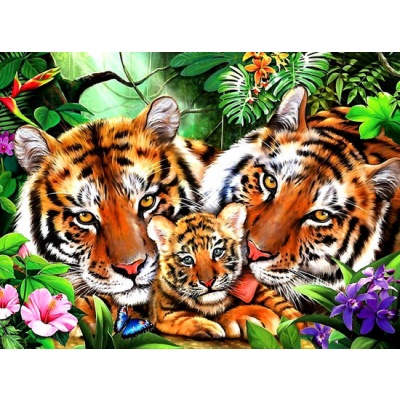 Семья тигров (алмазная мозайка)