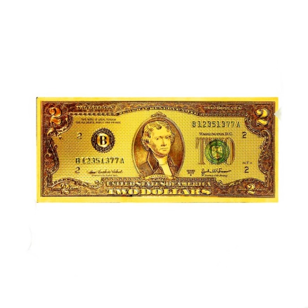 Золотая купюра 2$ № 5596 из коллекции купюр интернет-магазина фэн-шуй "Мой Талисман"