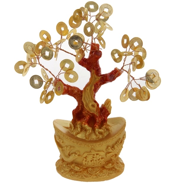 Денежное дерево с золотыми монетами на золотом слитке можно купить в интернет-магазине фэн-шуй "Мой Талисман"