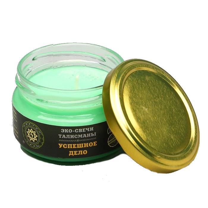 Эко-свеча зеленая "успешное дело" в стеклянной баночке  можно купить в интернет-магазине фэн-шуй "Мой Талисман"