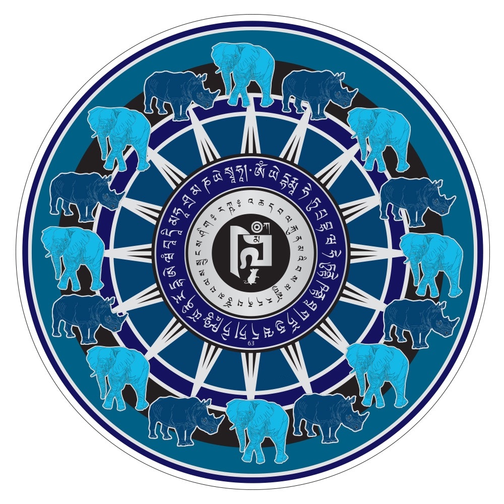 Синий слон и носорог № 8565 из коллекции наклеек интернет-магазина фэн-шуй "Мой Талисман"