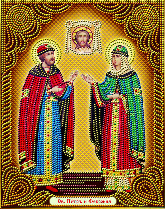 Икона святых Петра и Февронии Муромских, большая (алмазная вышивка), которую можно купить в интернет-магазине фэн-шуй "Мой Талисман". Вышивки, картины, сувениры.
