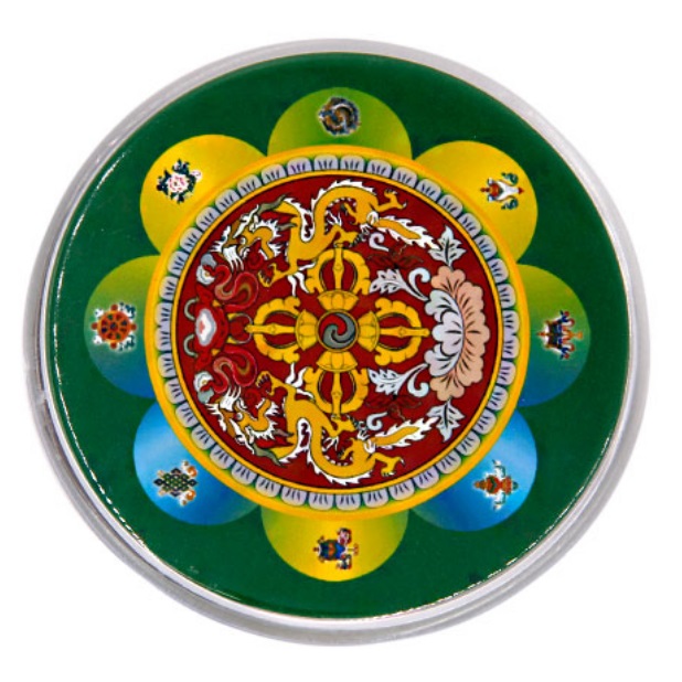 Магнит с изображением 8 благоприятных символов и ваджры можно купить в интернет-магазине фэн-шуй "Мой Талисман"
