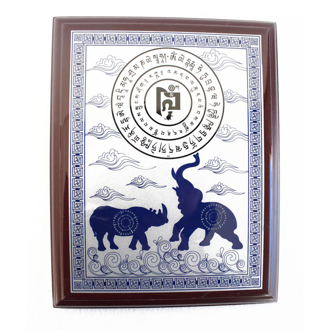 Синий носорог и слон (табличка с мантрами) № 150 можно купить в интернет-магазине фэн-шуй "Мой Талисман"