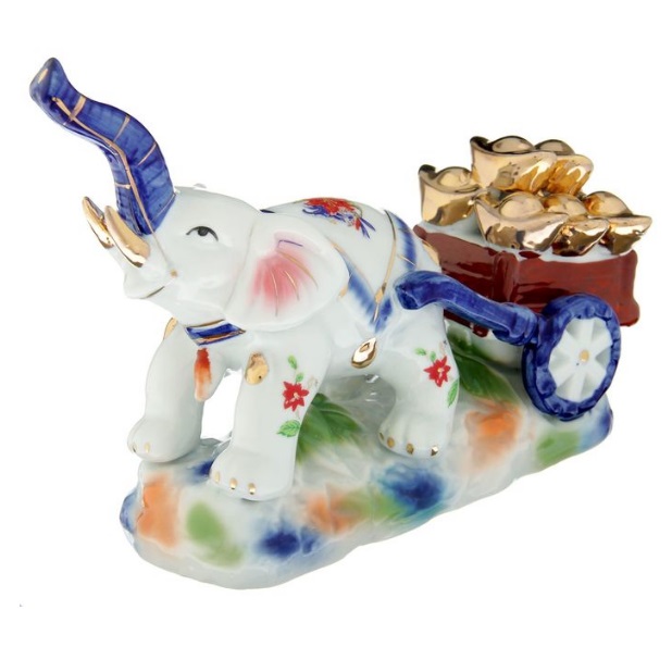 Слон с тележкой золотых слитков № 18   из коллекции интернет-магазина фэн-шуй "Мой Талисман"