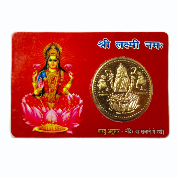 Карточка с золотой монетой и богиней Лакшми можно купить в интернет-магазине фэн-шуй "Мой Талисман"
