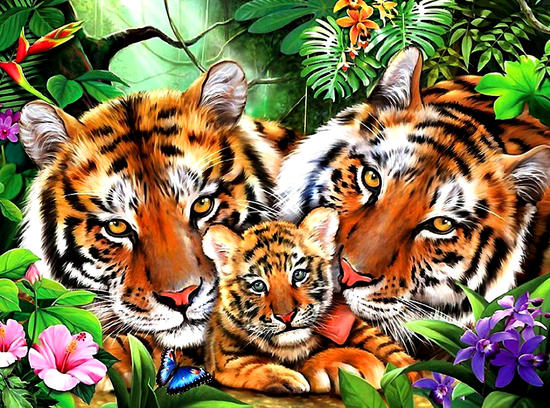 Семья тигр ов (алмазная вышивка), которую можно купить в интернет-магазине фэн-шуй "Мой Талисман". Вышивки, картины, сувениры.
